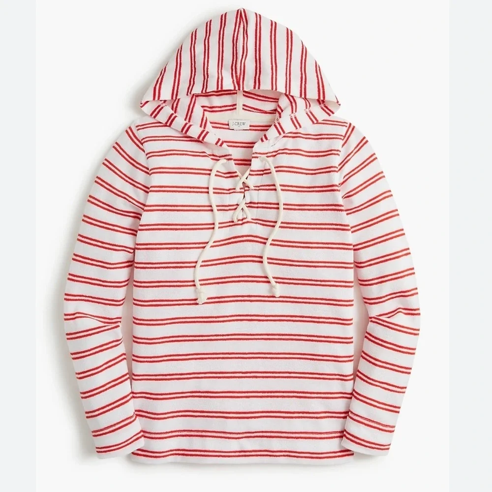 J.Crew white Orange Striped towel terry open sweater top hoodie - Picture 3 of 7